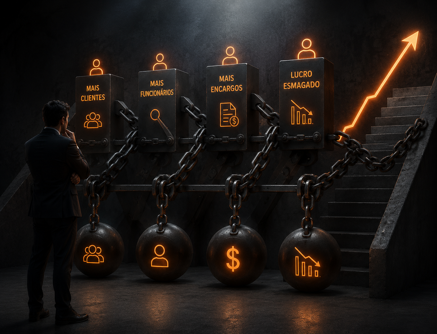 Ilustração do custo fixo travando o crescimento do negócio
